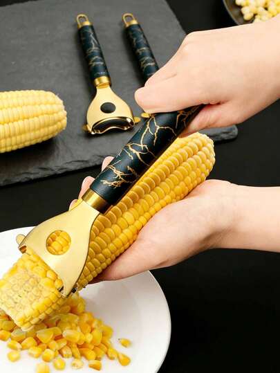 Descascador de milho em aço inoxidável (1 unidade) - Raspador e cortador de milho para cozinha, ferramenta para debulhar milho, descascador de espiga de milho reutilizável com debulhador, descascamento eficiente, debulhador durável, utensílios para frutas e vegetais, acessórios de cozinha