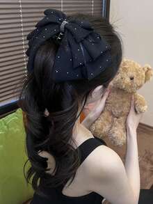 1pc Elegant Starry Sky Mesh Bow Hair Clip, Gentle Princess Style Hair Clip, Girls' Bowknot Ponytail Clip, Starry Pendant Graceful Hair Clip, Half-Zip, Perfect For Festivals, Parties, Weddings, Valentine's Day And Other Occasions Fashion Hair Accessories Elegant Hair Claws Women Hair Clutch Casual Hair Jaw Clip