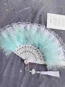 1 件复古蕾丝手持扇，优雅大方，适合夏季舞蹈、T 台，流苏古典风格 - 彩色 - 查看 17