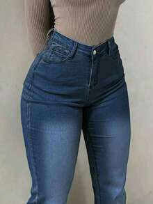 Women's Butt Lifting Jeans, High Stretch Tummy Control Skinny Pants, Fashionable Elegant Casual Trousers Suitable For Dates, Commuting, Shopping Spring - Rửa trung bình - Xem 2