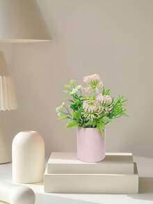 1pc Artificial Synthetic Flower Pink Aesthetic Decorative Piece, Suitable For Valentine's Day, Wedding Party, Party Scene Decoration, Decoration For Family Living Room Table, Bookshelf Or Window Sill, Outdoor Garden And Party Atmosphere Potted Plant Decorative Piece - Pink - View 14