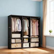 1件极简衣柜，16毫米金属管加固连接件，3根挂杆，大容量，便携式衣柜，易于组装/拆卸，衣物收纳系统