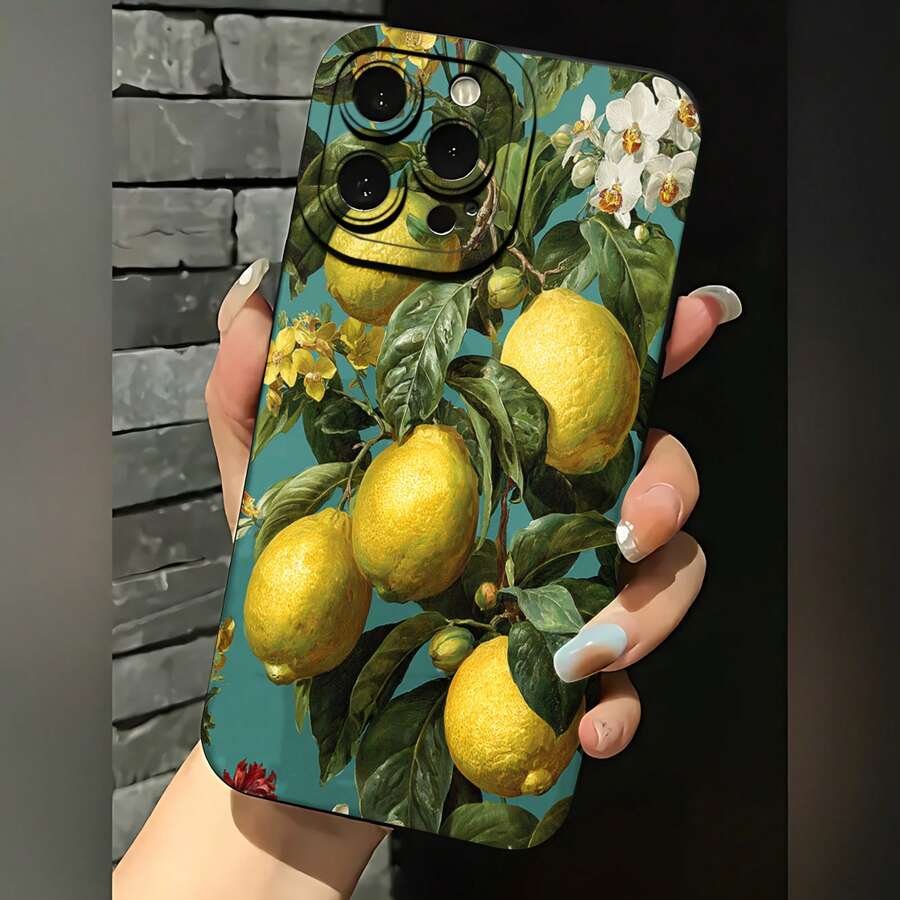 2026 nueva funda de teléfono esmerilada, funda de teléfono con estampado floral de limón para 17 15 Pro Max 17 14 Pro 17 13 Galaxy S23 S22 S21 funda de protección para teléfono, funda de pareja, regalo para novio novia, regalo de vacaciones - Azul Klein - Ver 1