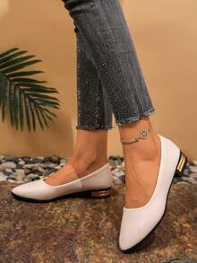 1 Pair European & American Style Pointed Toe Casual Shoes For Teen Girls, Versatile Daily Wear - Beige - View 2