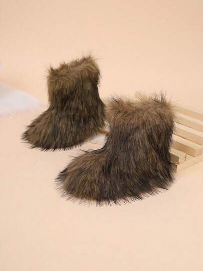 Children's Fashion, Comfortable, Warm, Cute, Fuzzy Mid-Calf Boots, Snow Boots, Suitable For Snowy Outdoor Travel, Exuding An Atmospheric Vibe.