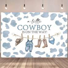1 Western-Themed Baby Shower Banner Reading "Little Cowboy On The Way", Featuring Hat And Boots Design, Perfect For Baby Baptism And Photo Studio Props, Party Photo Backdrop. - Multicolor - View 3