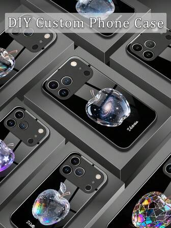 1-częściowy spersonalizowany futerał na telefon z motywem gwieździstego nieba i kryształu Apple, z personalizowanym imieniem, wykonany z hartowanego szkła z tyłu i miękką krawędzią z TPU, odporny na wstrząsy i zarysowania, kompatybilny z telefonami 17 Pro Max/16 Pro Max/15 Pro/14 Plus/13 Pro/12 Pro Max/11/Xs Max/8/7/6 Plus, S24 Ultra/S25 Ultra, Redmi/