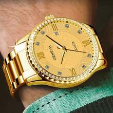 奢华全镶钻石英表，带月相显示和计时功能，节日送礼佳品 - 金色 - 查看 9