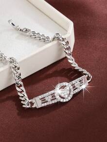 1pc Fashion Heart-Shaped Design Cubic Zirconia Inlaid Women's Bracelet, Couple Gift - Multicolor - View 2