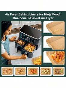 200张一次性空气炸锅烘焙纸垫，长方形，厨房配件，不粘烘焙纸，适用于双面空气炸锅，空气炸锅配件，防油防水，空气炸锅纸垫