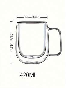 1个耐高温双层玻璃杯，带把手，适用于办公室/家庭，可盛装茶/牛奶/咖啡，透明便携，适合卡布奇诺、拿铁、茶、冷热饮品，适用于复活节、圣诞节、生日派对、返校季等场合。 - 透明 - 查看 11