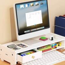 1 chiếc giá đỡ màn hình máy tính văn phòng chất lượng cao, giá để đồ hai tầng, giá sắp xếp bàn làm việc đa chức năng, giá đỡ trưng bày. - trắng - Xem 1