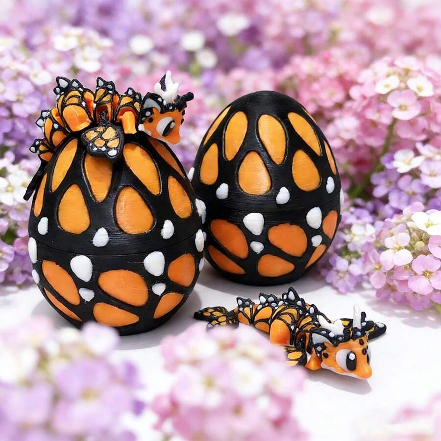 Figur Plastik Lucu, Menggemaskan, Model Naga Kupu-kupu & Telur Naga Cetak 3D, Hiasan Meja, Hadiah Liburan & Ulang Tahun