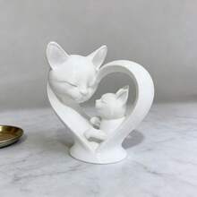 1pc Heart-Shaped Mother & Baby Cat Statue, Cute Cat Sculpture, Ideal Gift For Cat Lovers, Warm & Romantic Home Decor, Collectible For Desk, Shelf, Nightstand, Holiday Gift - Multicolor - View 5
