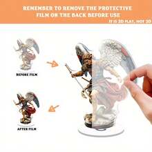 1 Tượng Thánh Michael Tổng lãnh thiên thần cỡ lớn có thể xoay - Thiên thần đứng năng động cầm giáo và khiên, cánh màu xanh vàng, áo choàng đỏ - Vật trang trí để bàn bằng acrylic nặng, thích hợp cho nhà, văn phòng, nhà thờ - Trang trí tôn giáo Cơ đốc giáo trong nhà/ngoài trời - Biểu tượng của sự bảo vệ tâm linh. - Nhiều màu - Xem 3