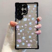 Funda de Teléfono con Patrón Floral Morado Fresco Compatible con 25 S24 S23 S22 S21 S20 FE S20 Ultra A03s A04E/M04 A05s A06 4G A13 4G A15 4G/5G A25 5G A32 4G A55 5G A03 A04 A05 A12/M12 4G A13 5G/A04S A16 4G/5G A35 5G S20 S20 Plus A34 S21 FE Ultra Plus 4G 5G, Funda Trasera Transparente Suave a Prueba de Golpes - Colores mixtos - Ver 7