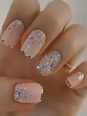 24 piezas/set Uñas postizas cuadradas medianas de color brillante con polvo de brillo, uñas acrílicas falsas de ajuste completo, contiene 1 pieza de pegamento de gelatina y 1 pieza de lima de uñas, adecuado para uso diario, estudio y fiestas de mujeres y niñas