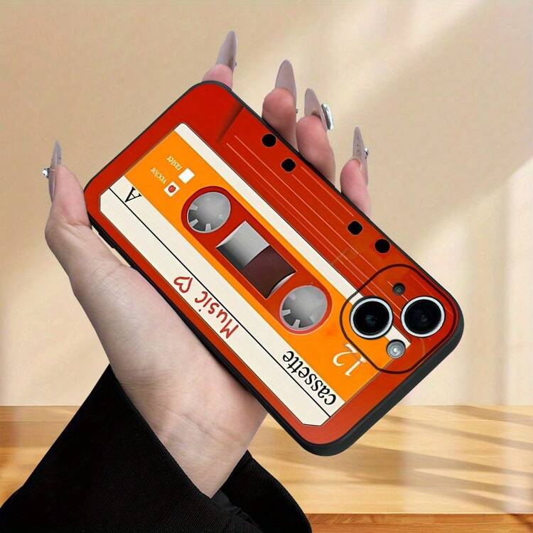 Funda de teléfono impresa Borde Recto. Funda de Teléfono con Diseño de Cinta de Audio Roja Vintage, Compatible con iPhone 17/16/15/14/13/12/11/XS/XR/X/7/8 Plus/Pro/Max/Mini - Creativa, Moderna, Minimalista, Cubierta Protectora Completa Antigolpes para Hombres y Mujeres, Opción de Regalo Ideal Consigue un regalo para tu teléfono - 1 pieza - Añade 5