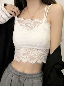 女士蕾丝拼接时尚百搭约会派对吊带背心 - 白色 - 查看 5