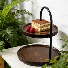 Multifunctional Tray - Dried Fruit & Cake Plate, Living Room Fruit & Snack Plate, European Style Double-Layer Fruit Plate, Can Hold Keys & Small Decor, Storage Rack - Brown - View 4