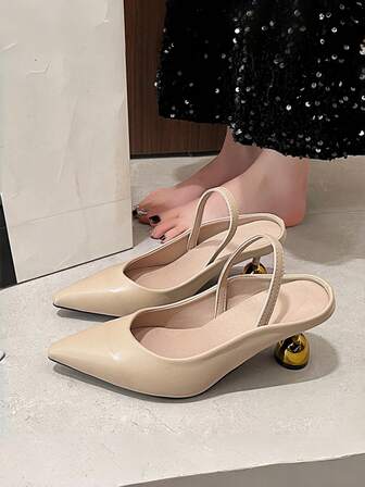 صندل نسائي عصري متعدد الاستخدامات بكعب رفيع وأحجار راين، أحذية ذات كعب عالي بدون ظهر، أصابع قدم دائرية، مصنوعة من معدن نقي