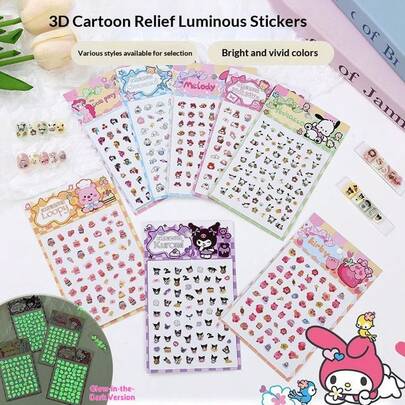 1 Set/1 Sheet Japanese Anime Cartoon Character Relief Nail Stickers, Cartoon Waterproof Stickers, Nail Stickers, Cute And Beautiful, A Gift For Friends, Creating A Sense Of Surprise, Good-Looking And Affordable, New Year's Gift, Valentine's Day Gift, Easter Gift(Stochastic Style)