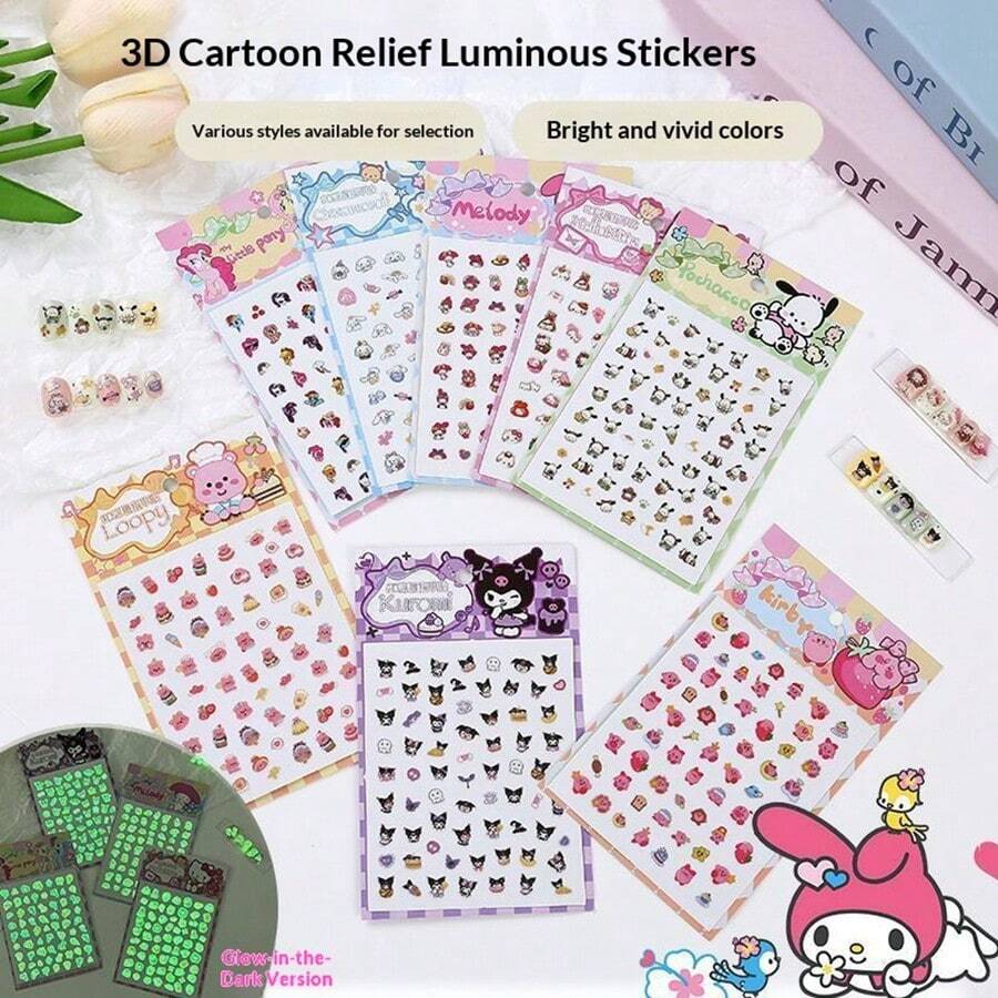 1套/1张 日本动漫卡通人物浮雕美甲贴纸，卡通防水贴纸，美甲贴纸，可爱漂亮，送朋友的礼物，营造惊喜感，美观又实惠，新年礼物，情人节礼物，复活节礼物（随机款式） - 彩色 - 查看 1