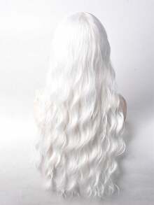 长款波浪卷刘海假发，白色合成假发，女士款，适合角色扮演