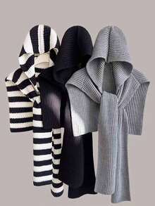 1 Stück Damen Einfarbig Gestrickter Schal & Mütze Set, Neue Mode Sturmhaube, Lässiger vielseitiger gestrickter Halswärmer Schal, Herbst/Winter Kältebeständige Warme Beanie, Geeignet für den täglichen Gebrauch