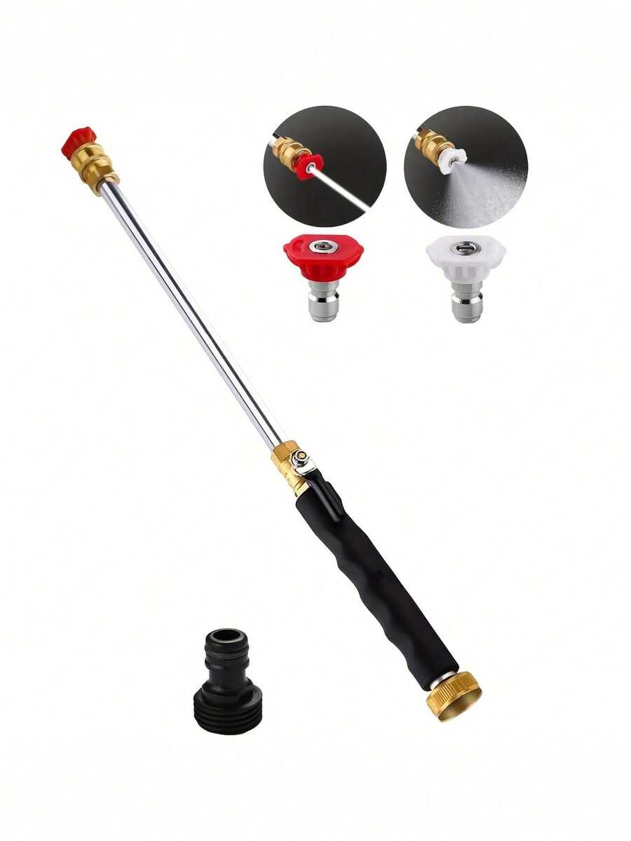 1pc Heavy Duty High Pressure Washing Wand With 2 Nozzles - Multipurpose Garden Hose Attachment For Efficient Car And Yard Cleaning, Made Of Durable Aluminum Alloy, Battery-Free
