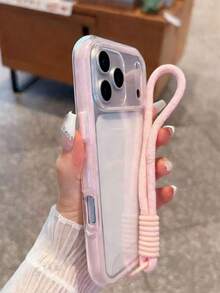 1个少女时尚透明粉色边框手机壳，配有短款编织腕带，兼容 17、17 Pro Max、17 Air、16 Pro Max、16 Pro、16 Plus、15 Pro Max、15 Pro、15 Plus、12 Pro Max、12 Pro、12/11。适合女生，可作为礼物送给亲戚、朋友、同学和闺蜜，作为春季生日礼物。 - 粉色 - 查看 2