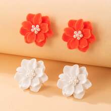 Korean Simple Versatile Exaggerated Camellia Earrings Elegant Fresh Three-Dimensional White Flower Pearl Stud Earrings Korean Style - Bộ đồ 5962 - Xem 11