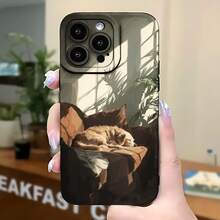 2026 nueva funda de teléfono esmerilada, funda de teléfono con impresión de gato durmiendo en el sofá para  17 14 Pro Max,  17 13,  17 12, funda de protección para teléfono  Galaxy S23 S22 S21, regalo de funda de teléfono para pareja, regalo de vacaciones para novio o novia - Blanco antiguo - Ver 5