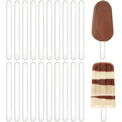 20 Pieces Reusable Acrylic Popsicle Sticks 4.5 Inch Popsicle Mold Sticks, Cake, Candy Desert Making Crafts Transparent