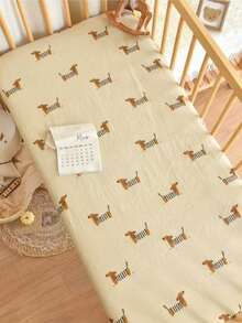 1pc 120*60cm Baby Crib Soft & Breathable Muslin Fitted Sheet With Rabbit Pattern - Multicolor - View 13