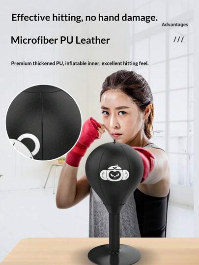 1个黑色新款畅销便携式拳击反应球 - 一款小型拳击球，适合高级拳击手和拳击爱好者，用于放松身心和提升技能。采用耐用PVC材料制成，设计紧凑，非常适合家庭或健身房使用。