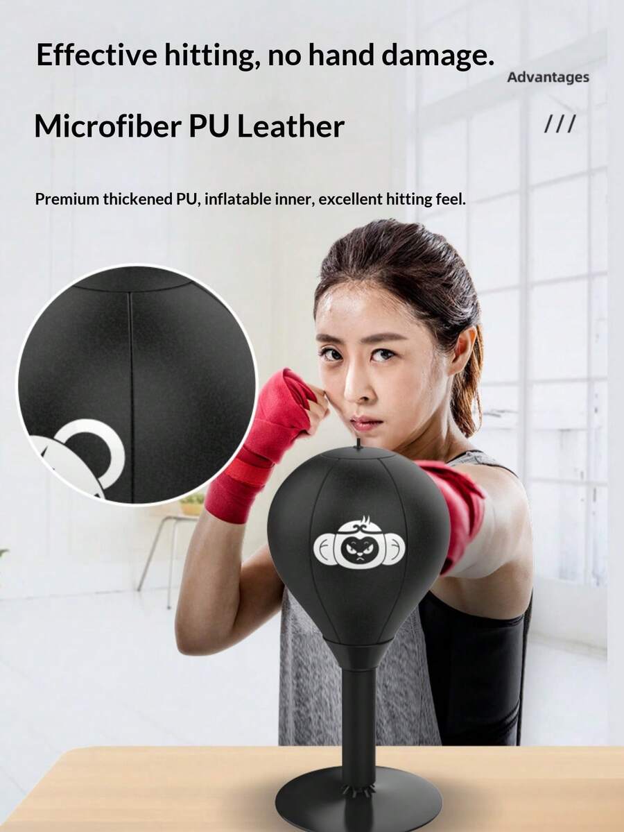 1pc Black New Bestselling Portable Boxing Reflex Ball Trainer - A Compact Punching Ball Suitable For Advanced Boxers And Aspiring Boxers, For Relaxation And Skill Improvement. Made Of Durable PVC Material, Compact Design, Very Suitable For Home Or Gym Use. - Black - View 1