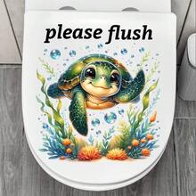 1pc Underwater Adventure Toilet Seat Decal - Cute Cartoon Sea Turtle & Ocean Scene, Removable Sticker, Kids Bathroom Makeover Sticker Set - Ocean Theme Vinyl Decal For Toilet Lid And Walls, Unique Bathroom Gift Idea - Playful Sea Turtle Toilet Seat Sticker, Self-Adhesive Decoration, Ideal For Pet Lovers And Coastal Homes - Multicolor - View 8