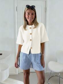 Áo khoác cardigan dệt kim mềm mại, dáng rộng, thời trang kiểu Pháp dành cho nữ, áo len dệt kim ngắn dáng rộng dành cho nữ, thích hợp cho mùa xuân/hè. - trắng - Xem 5