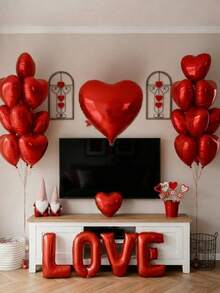 21pcs/Set Valentine's Day Party Decoration Balloon Set, 16-Inch Red Letter Foil Balloon "LOVE", 32-Inch And 18-Inch Red Heart Shaped Foil Balloons, Suitable For Room Romantic Decoration Props, Confession, Proposal, Anniversary, Wife's Birthday Party Decorations - Red - View 2