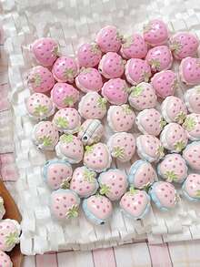 2 Pieces [Strawberry Story] Hand Drawn 3D Double-Sided Strawberry Beads DIY Handmade Bracelet Necklace Bead Material - Multicolor - View 2