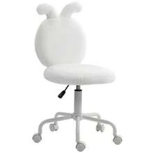 HOMCOM Office Chair, Office Chair With Rabbit Ears, Height Adjustable, Velvet-Look Dressing Chair, Swivel Chair, Bedroom Chair, White - White - View 1