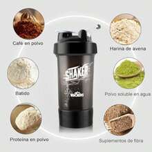 Botella de Agua o Shaker para Suplementos Fitness y Deportes de 650ML con Almacenamiento Giratorio de 3 Capas, Caja de Medicamentos, sin y 100% a Prueba de Fugas ()(Negro) - Multicolor - Ver 7