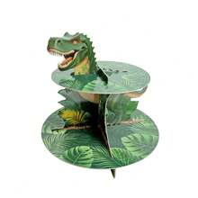 3-Tier Dinosaur Theme Disposable Cake Stand, Dinosaur Egg Cake Stand, Tyrannosaurus Rex Cake Stand, Paper Cake Tray, Cupcake Stand, Suitable For Halloween, Birthday Party, Family Gathering, Christmas, Jurassic Theme Party, Non-Food Contact - Multicolor - View 11