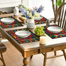 1/4/6/8/12 Pcs Colorful Floral Pattern Placemats (Linen), Washable Printed Table Mats, Surface Protector, Indoor Outdoor Dining Table Mats, Suitable For Holiday Parties, Kitchen & Dining - Multicolor - View 8
