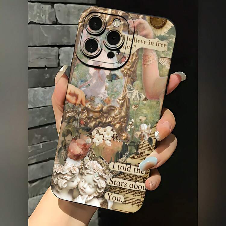 2026 nueva funda de teléfono esmerilada, funda de teléfono con arte floral y vintage con texto romántico "Creo en el amor libre, le dije a las estrellas sobre ti" para iPhone 17 14 Pro Max 13 12 11 Xs X  Galaxy S23 S22 S21 S20 Plus Ultra funda protectora para pareja regalo de San Valentín cumpleaños para él y ella - Negro - Añade 2