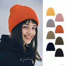 1 szt. Damska ciepła dzianinowa czapka w jednolitym kolorze, pluszowa gruba czapka zimowa, styl europejski i amerykański, prezent dla przyjaciół - czapka z dzianiny - Zobacz 1
