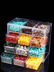 1个可堆叠亚克力珠子收纳盒，带抽屉，透明塑料整理盒，适用于珠宝制作、珠子收藏、多层工艺品和配件展示 - 無色 - 查看 7