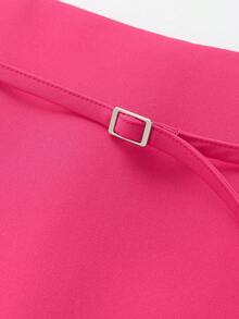 Women's Solid Color Zipper Waist Belt Skorts Summer - Hot Pink - View 3