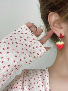 1 Pair Cute Sweet Strawberry Tassel Earrings, Cartoon Fruit Stud Earrings For Girls - Red - View 4